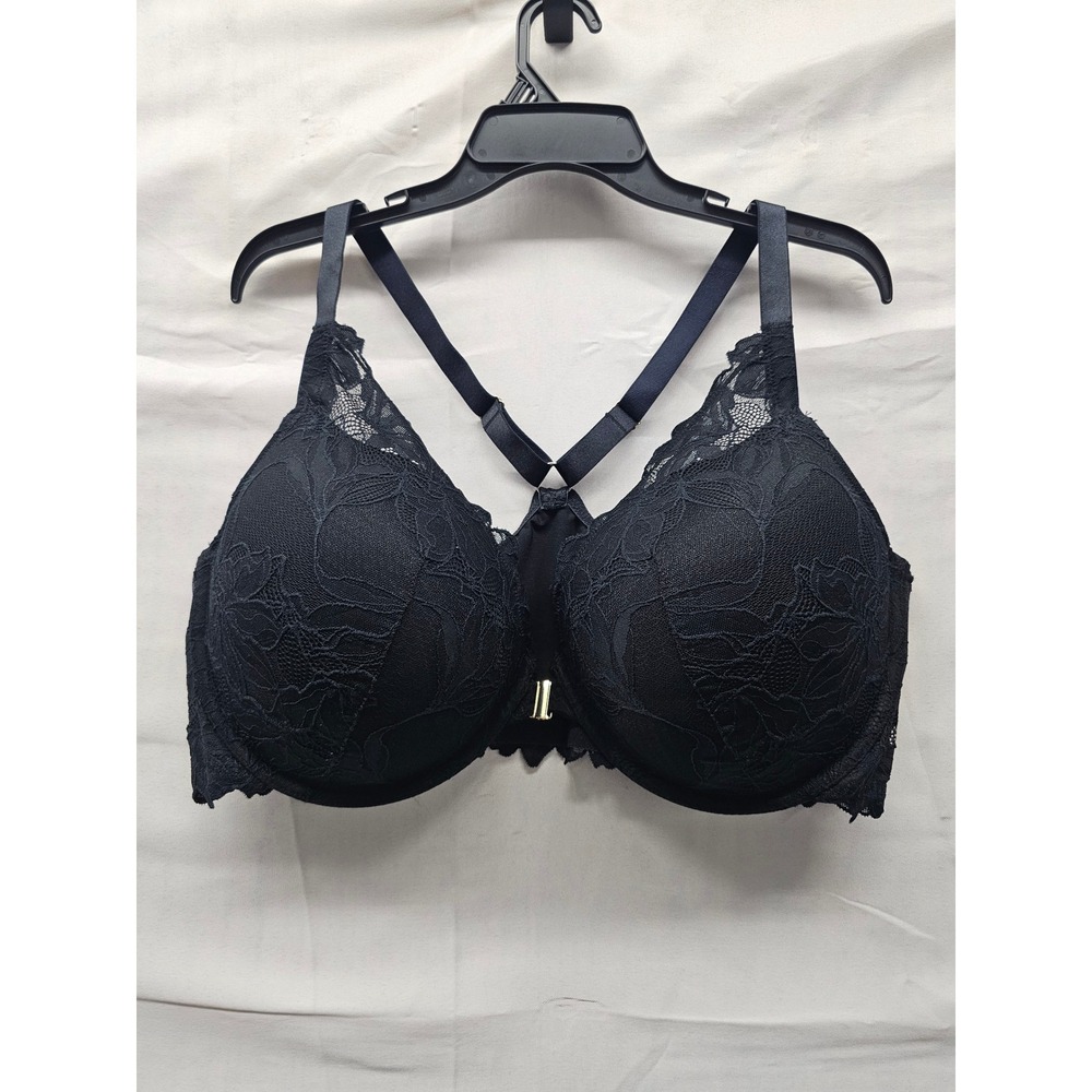 Hunter McGrady Womens Lace Front Close Bra Black Nylon Blend Casual Size 44DDD